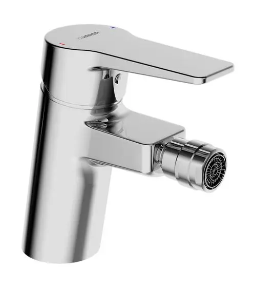 Einhebelmischer in Chromfinish mit seitlichem Hebel, geeignet für Bidets. Marke HANSA, mit integrierter Wassersteuerung durch Zugstangenablauf.